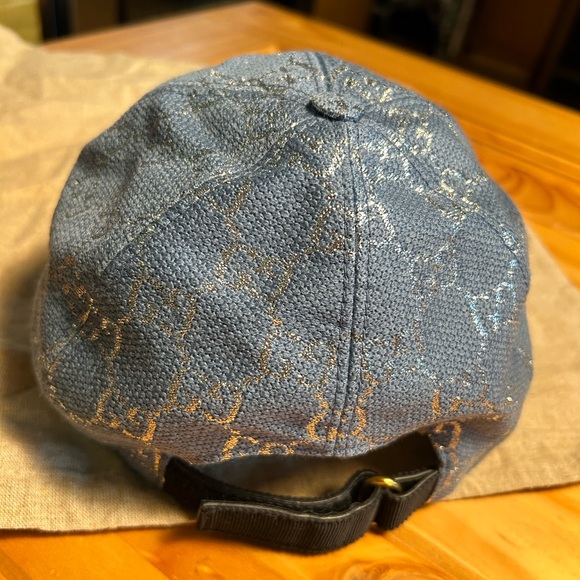 Gucci Canvas GG Monogram Rush Baseball Hat M Blue Silver worn 2x. Excellent - Picture 5 of 11